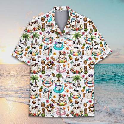 Styled front view of the halloween beach hawaiian shirt