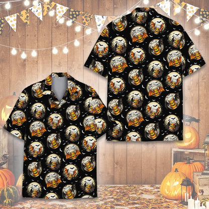 Another back view of the black and orange holiday shirt