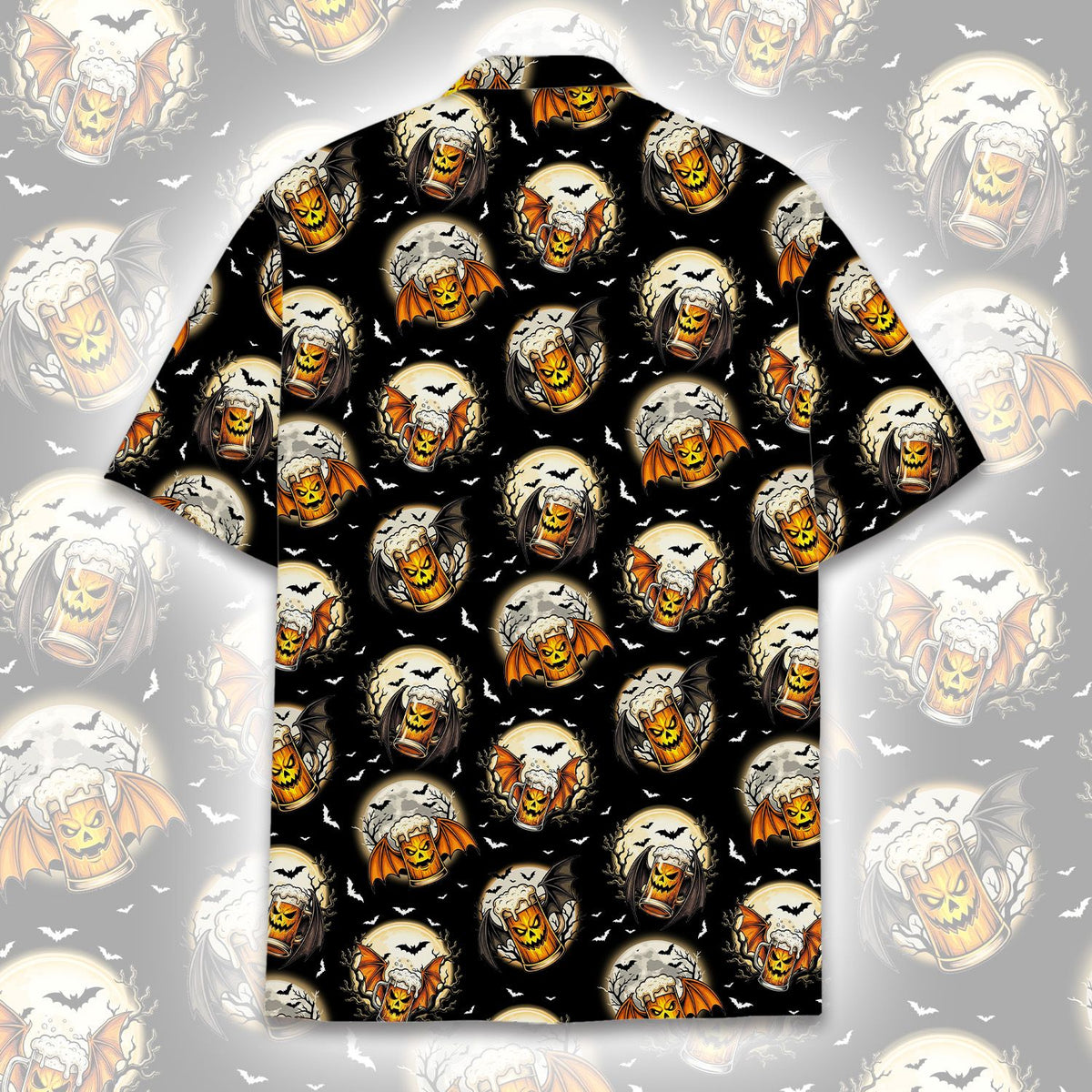 Back view of the spooky beer hawaiian shirt