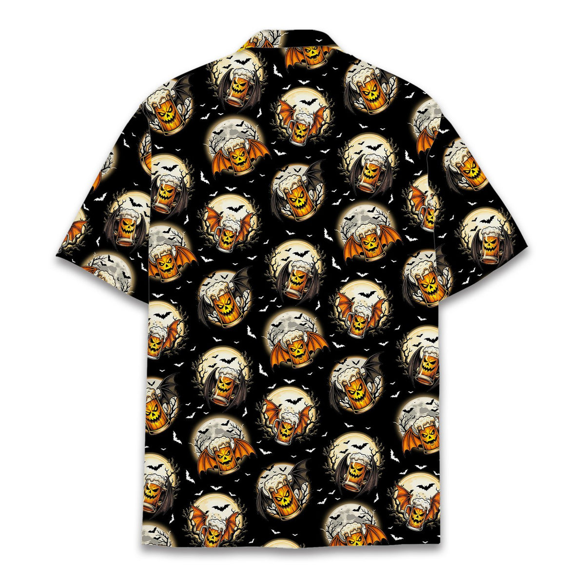 Another front view showing the collar and button details of the halloween shirt