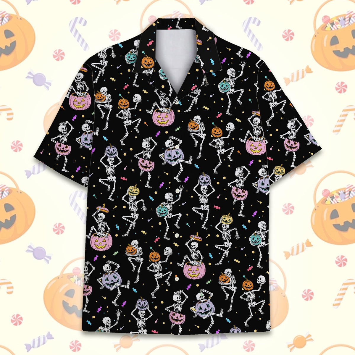 Black Halloween hawaiian shirt back angle view