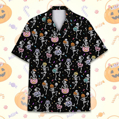 Black Halloween hawaiian shirt back angle view