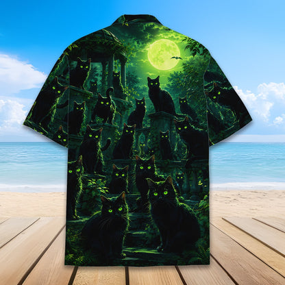Back view of the green Halloween Hawaiian shirt