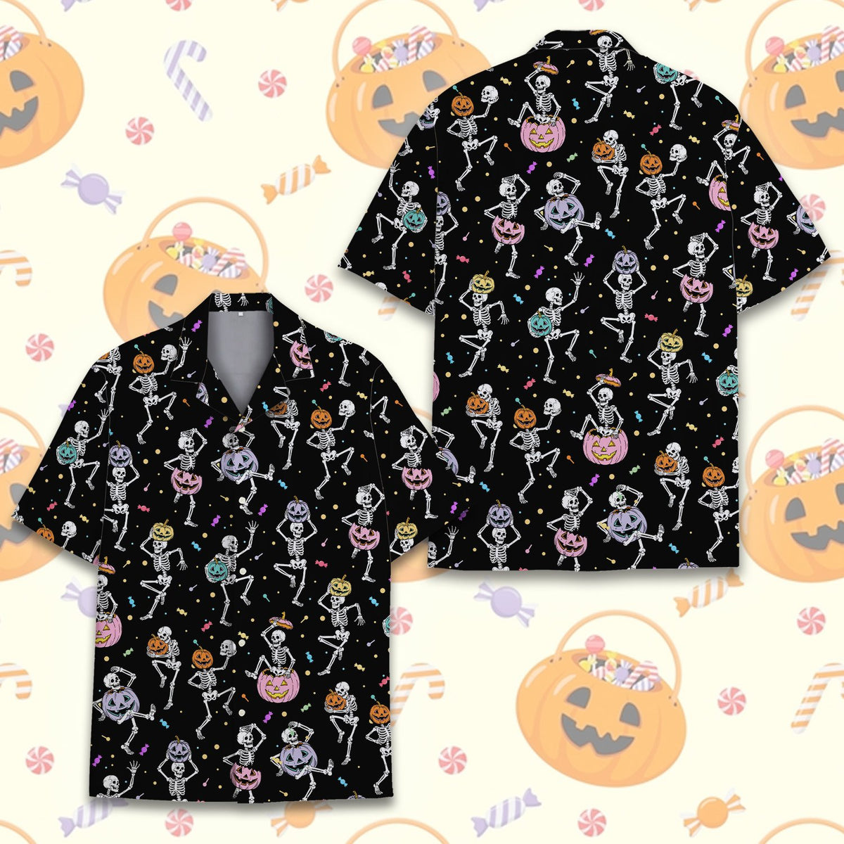 Matching family hawaiian shirts in Halloween design, front detail