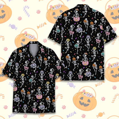 Matching family hawaiian shirts in Halloween design, front detail