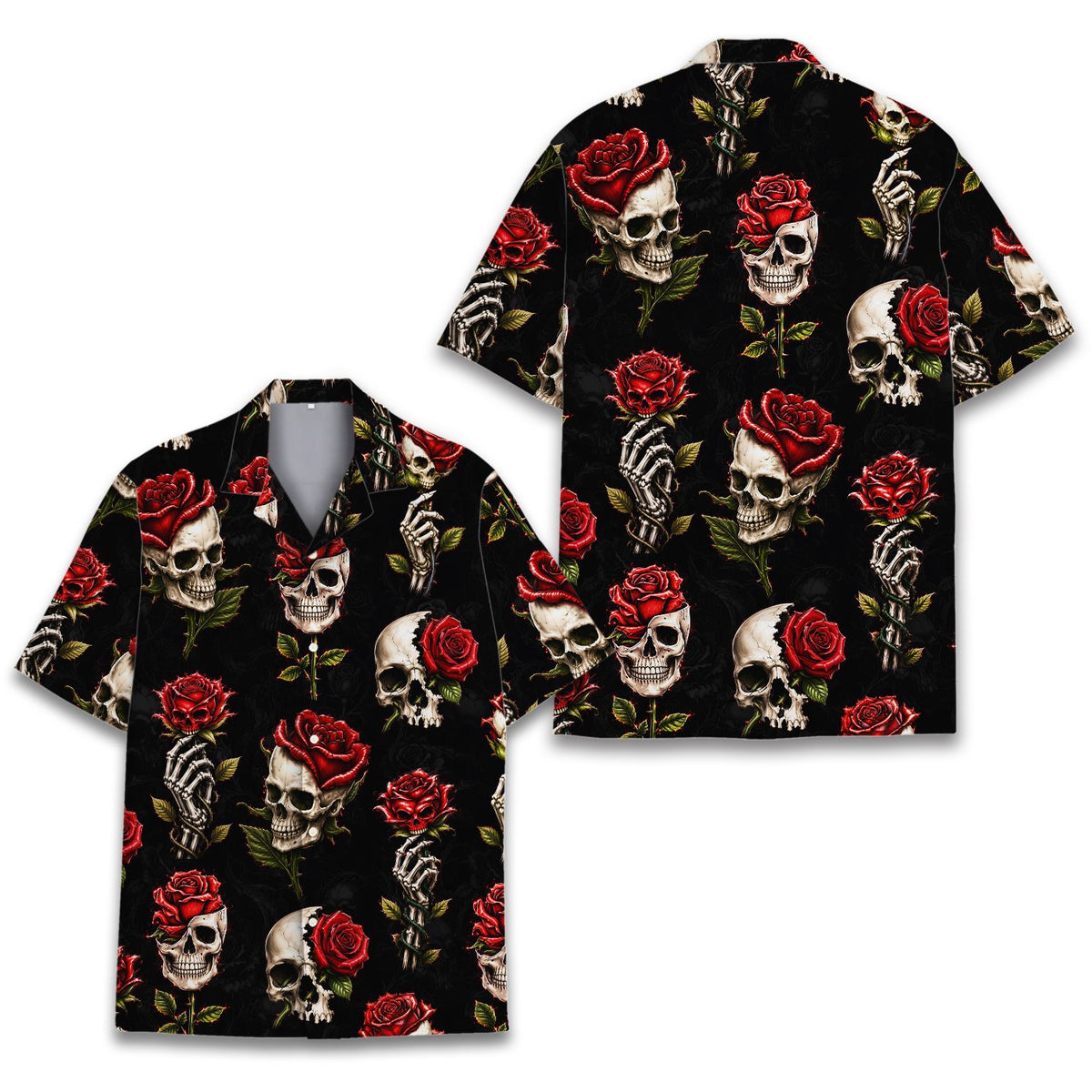 Second lifestyle view of the black halloween hawaiian shirt