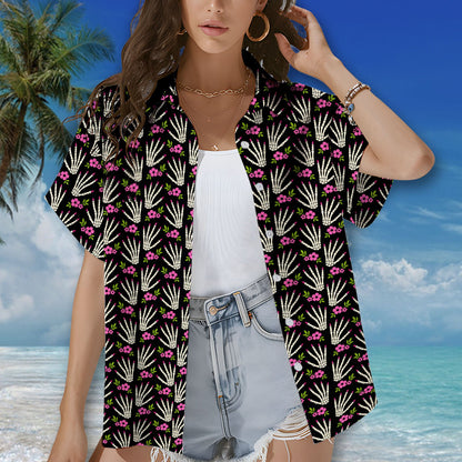 Family matching outfits featuring the black Halloween Hawaiian shirt