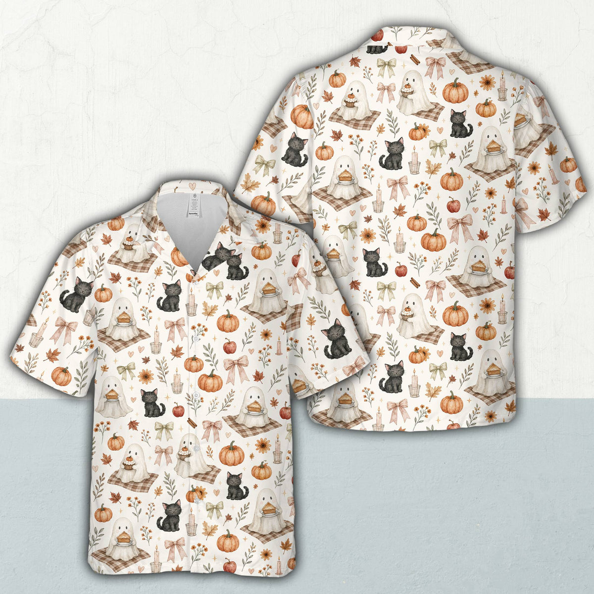 Boho halloween hawaiian shirt multicolor design, front view