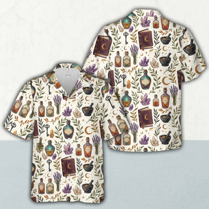 Detailed view of the pastel halloween hawaiian shirt fabric