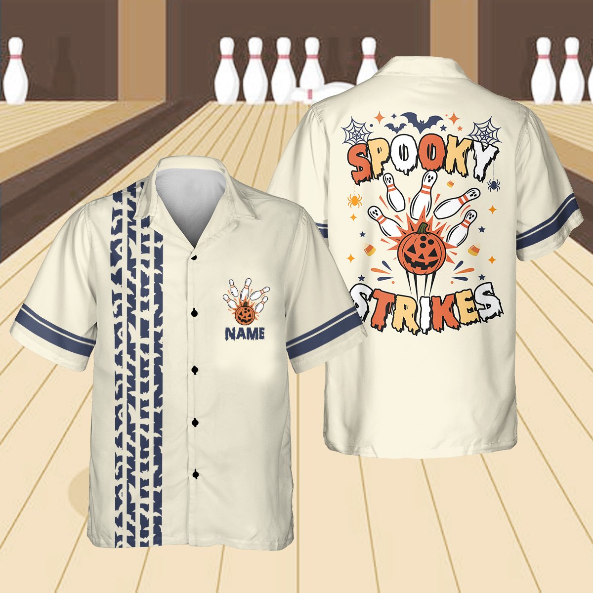 Second beige front view of matching family hawaiian shirt