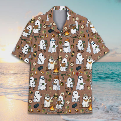 Another front view of the family hawaiian shirt showing the camping ghost pattern