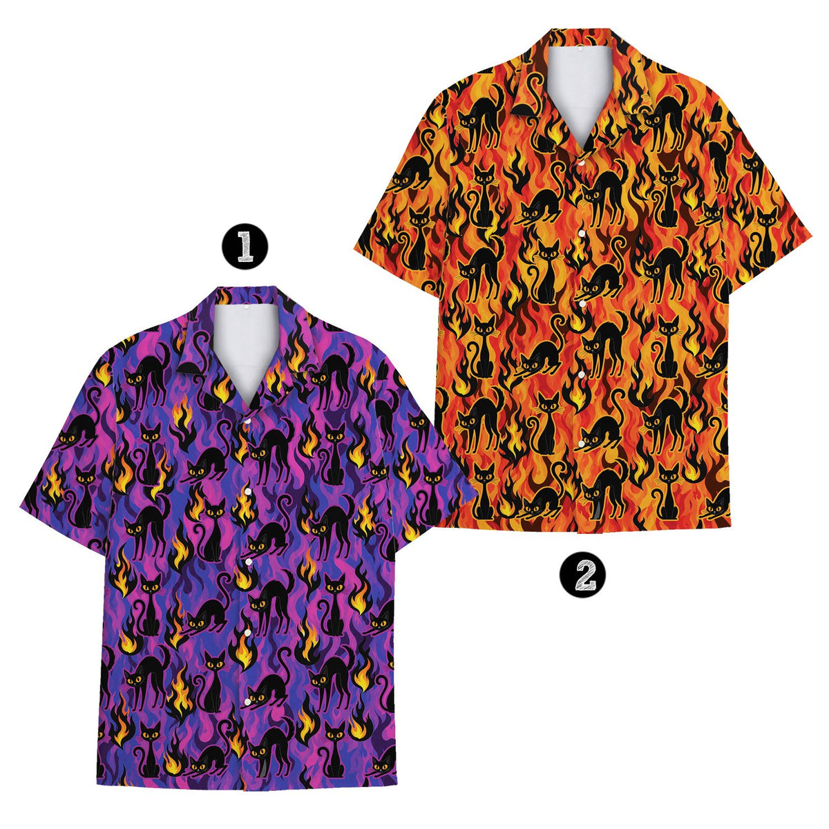 Halloween cats hawaiian shirt for matching family outfits, front view