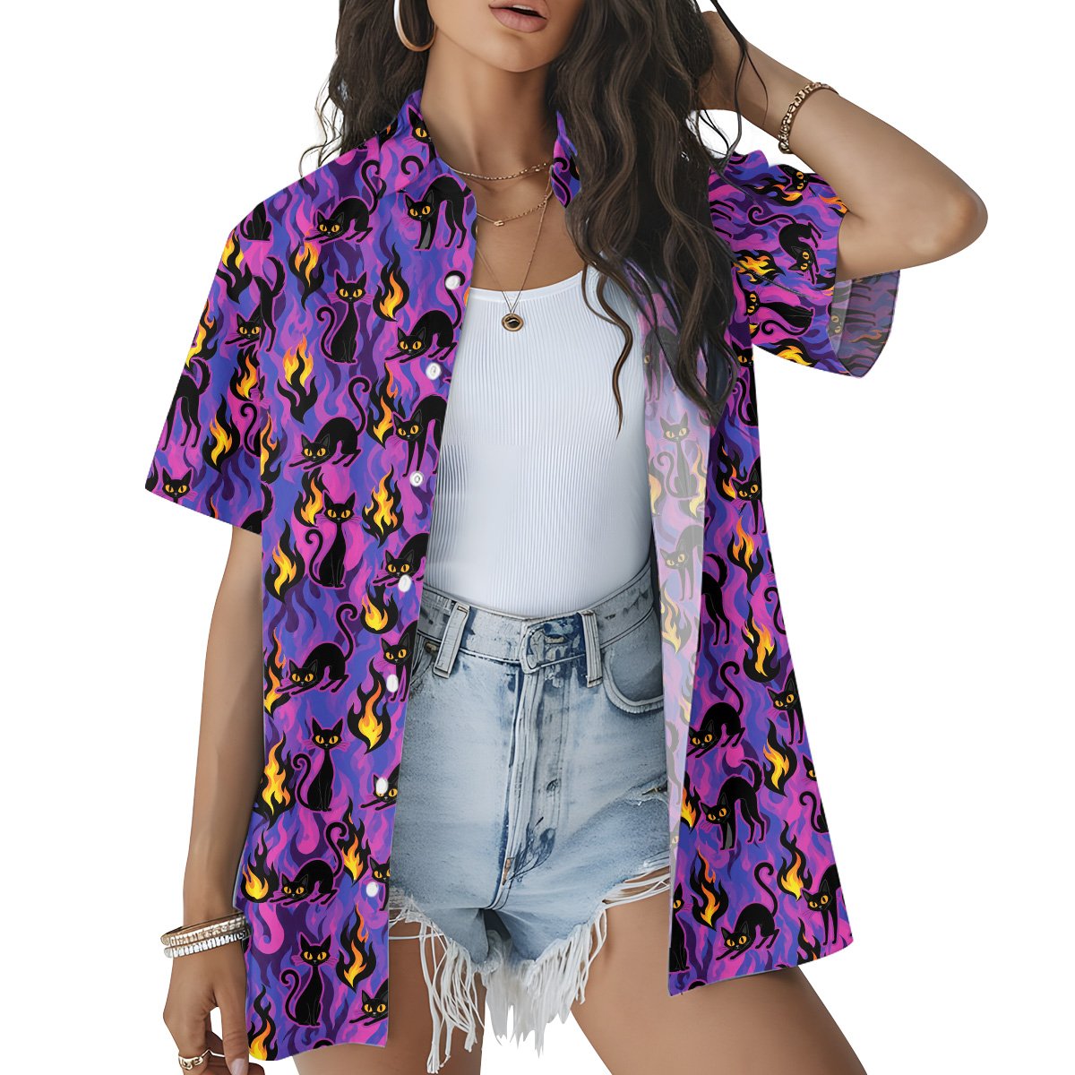 Halloween cats hawaiian shirt family lifestyle view