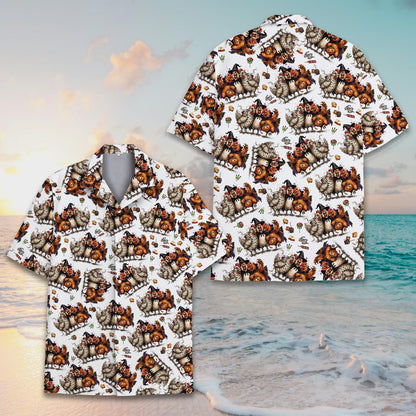 Another front view of the festive Halloween matching family Hawaiian shirt