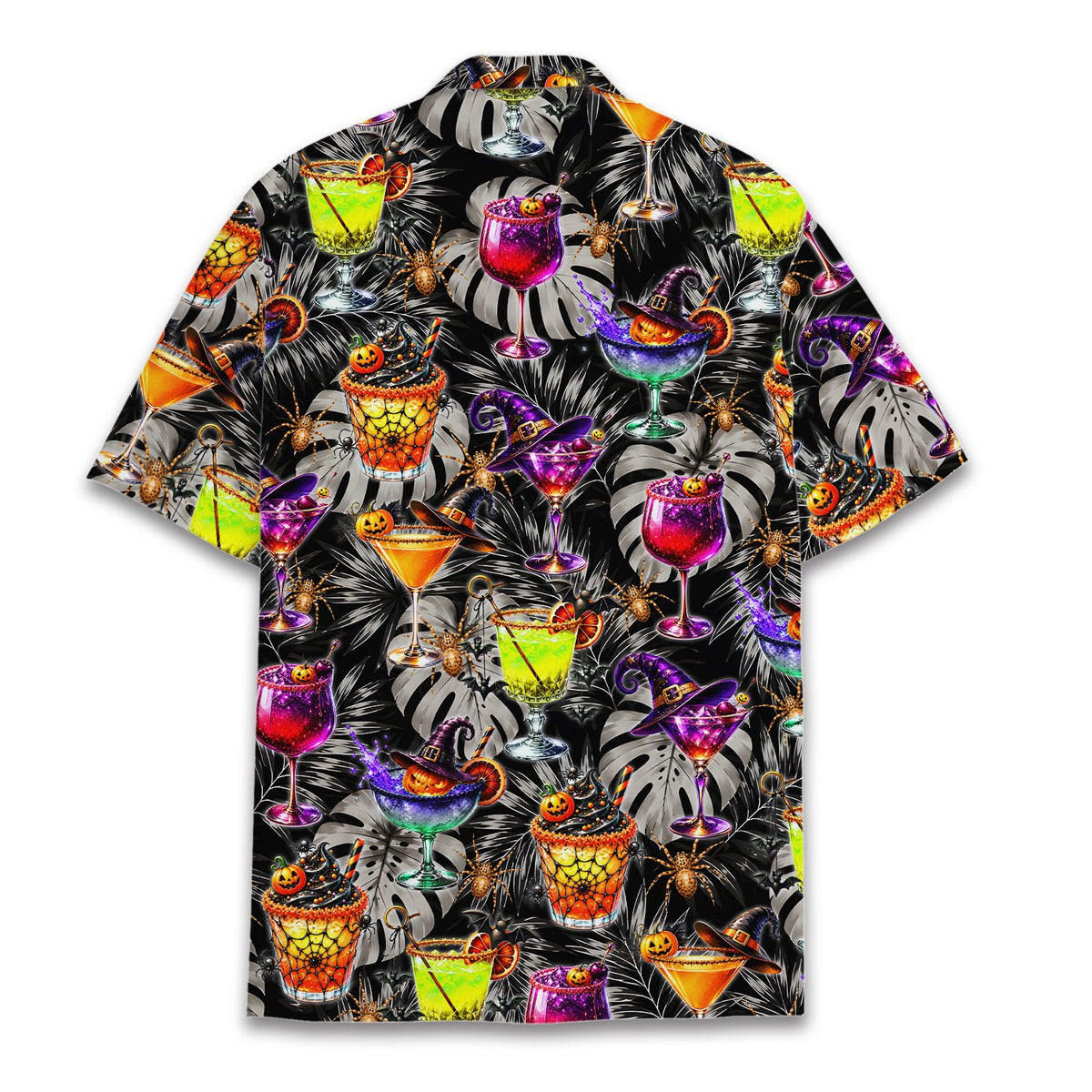 Back view of the halloween cocktails hawaiian shirt
