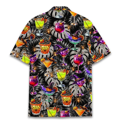 Back view of the halloween cocktails hawaiian shirt