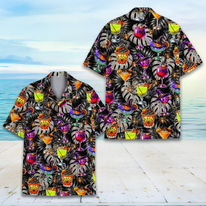 Another front view of the festive halloween cocktails hawaiian shirt