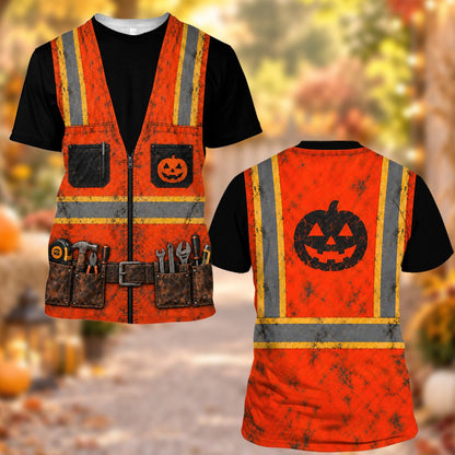 Detailed view of the Halloween construction hawaiian shirt design elements