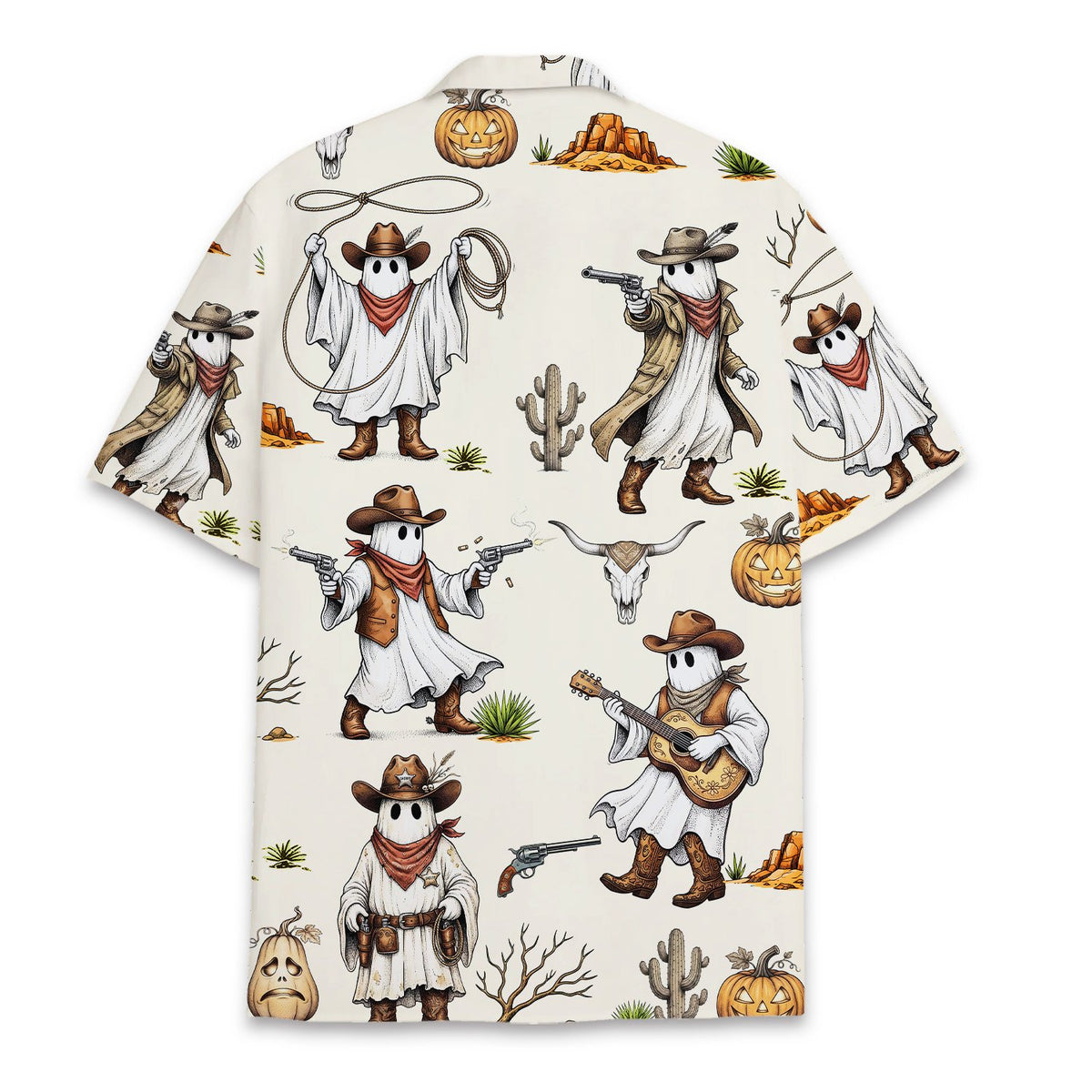 Back view of the matching family halloween hawaiian shirt