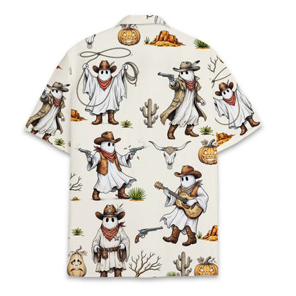 Back view of the matching family halloween hawaiian shirt