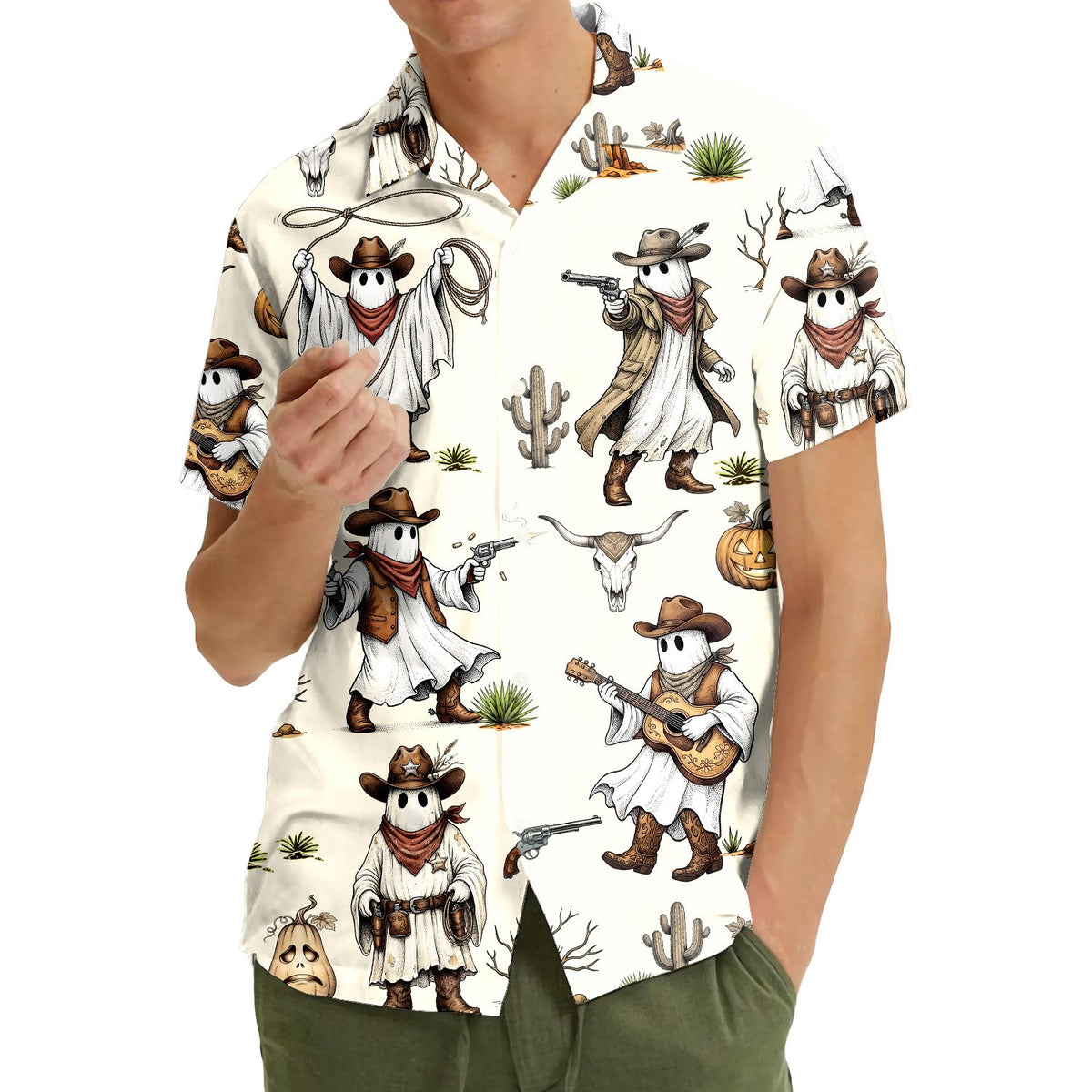 Lifestyle shot of the matching family hawaiian shirts outdoors