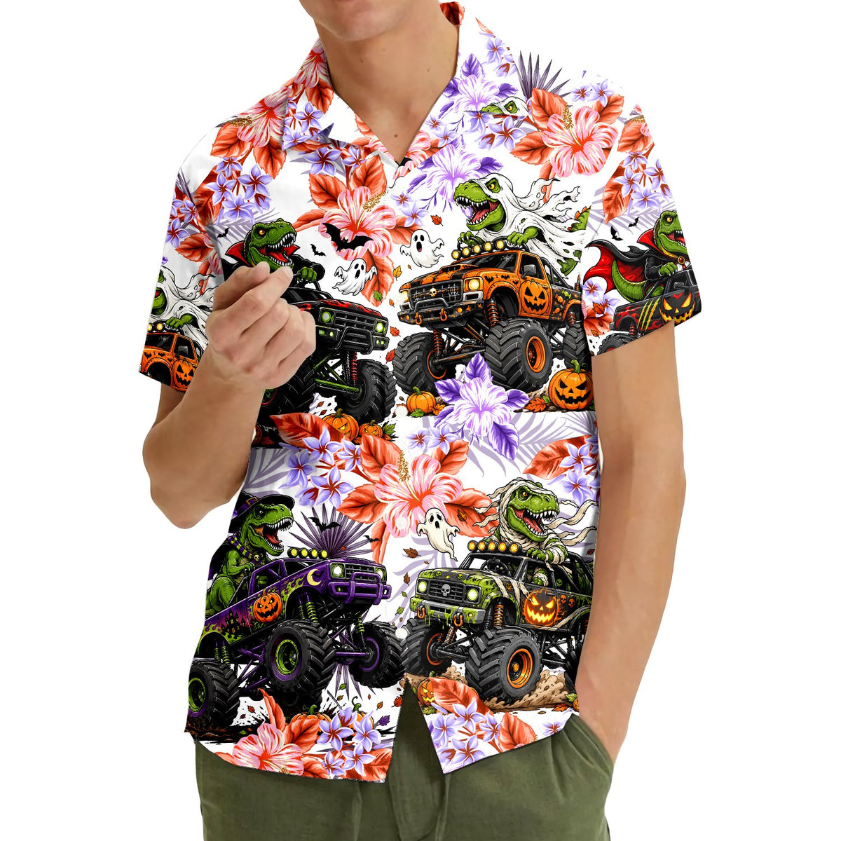 Another lifestyle view of matching family hawaiian shirts
