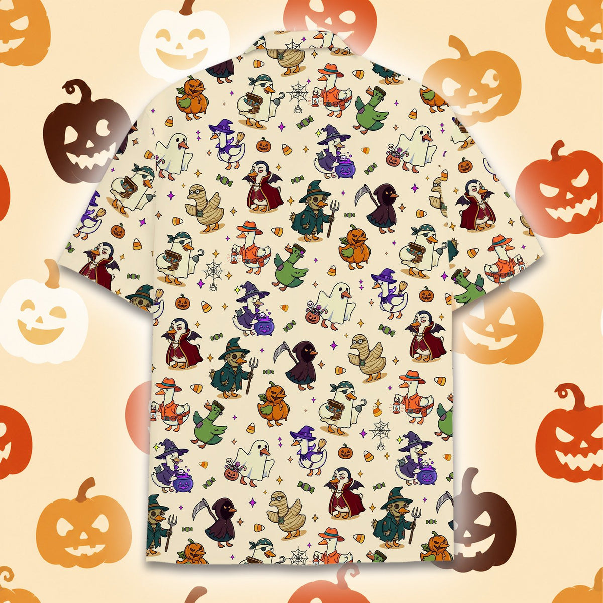 Second back view of the spooky bird Hawaiian shirt