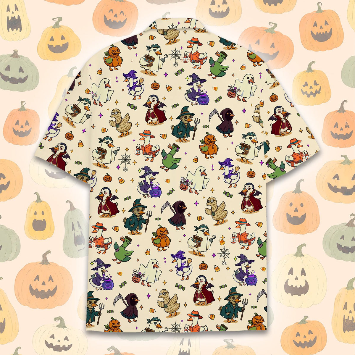 Back view of the matching family Hawaiian shirt showing the repeating pattern