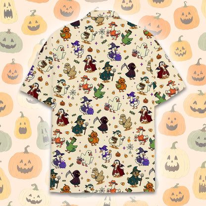 Back view of the matching family Hawaiian shirt showing the repeating pattern