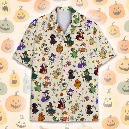 Third front view highlighting the festive holiday pattern on the Hawaiian shirt