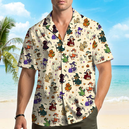 Second lifestyle view of the matching family Hawaiian shirts outdoors