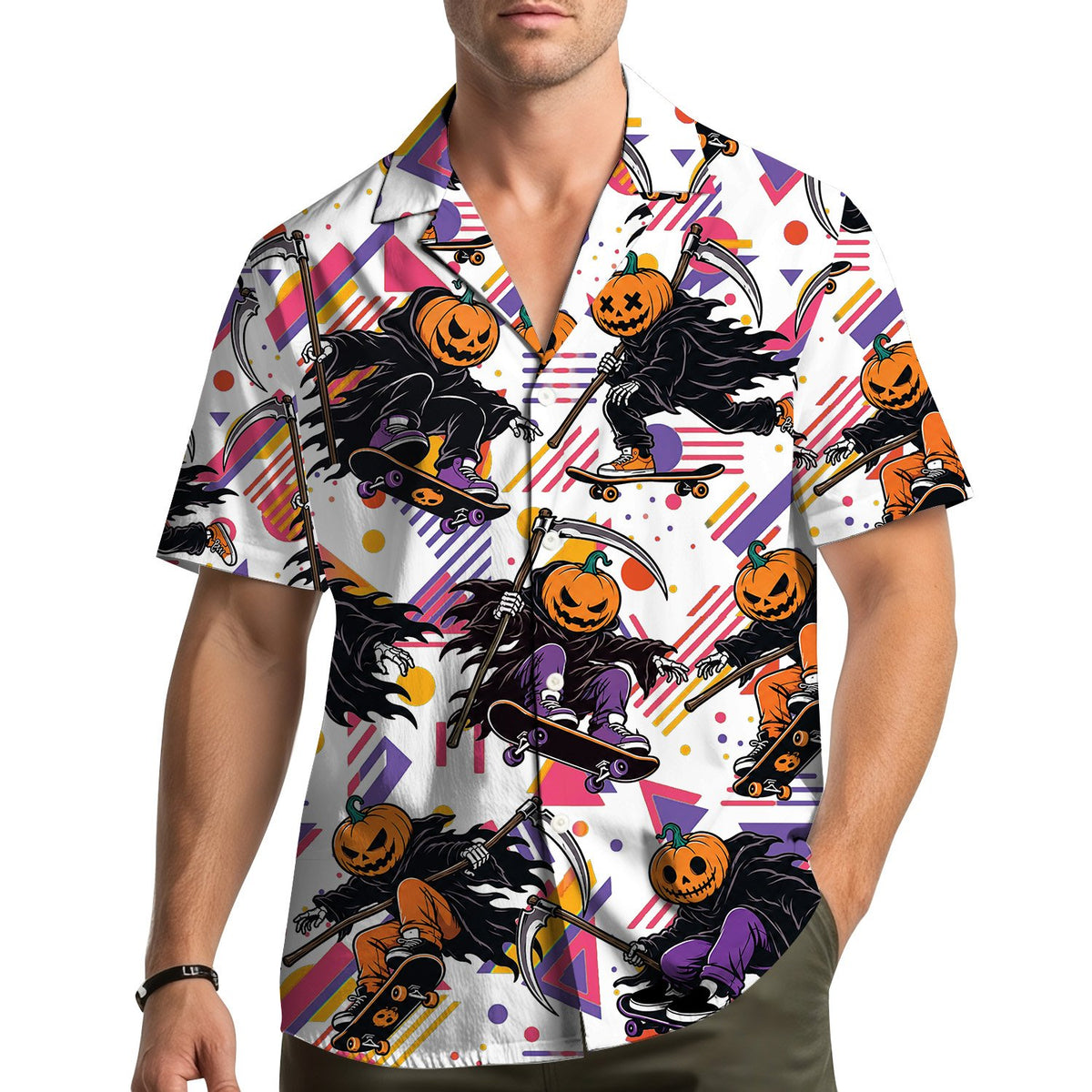 Fourth lifestyle perspective of the Halloween hawaiian shirt