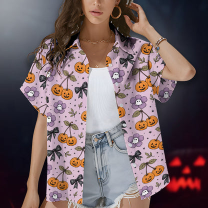 Third lifestyle view showcasing the light purple holiday Hawaiian shirt
