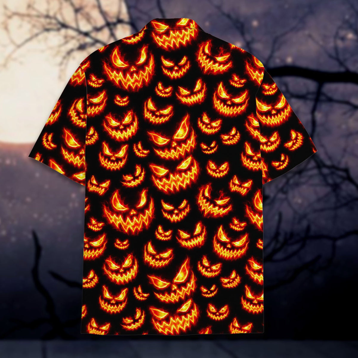 Back view of the matching family halloween hawaiian shirt