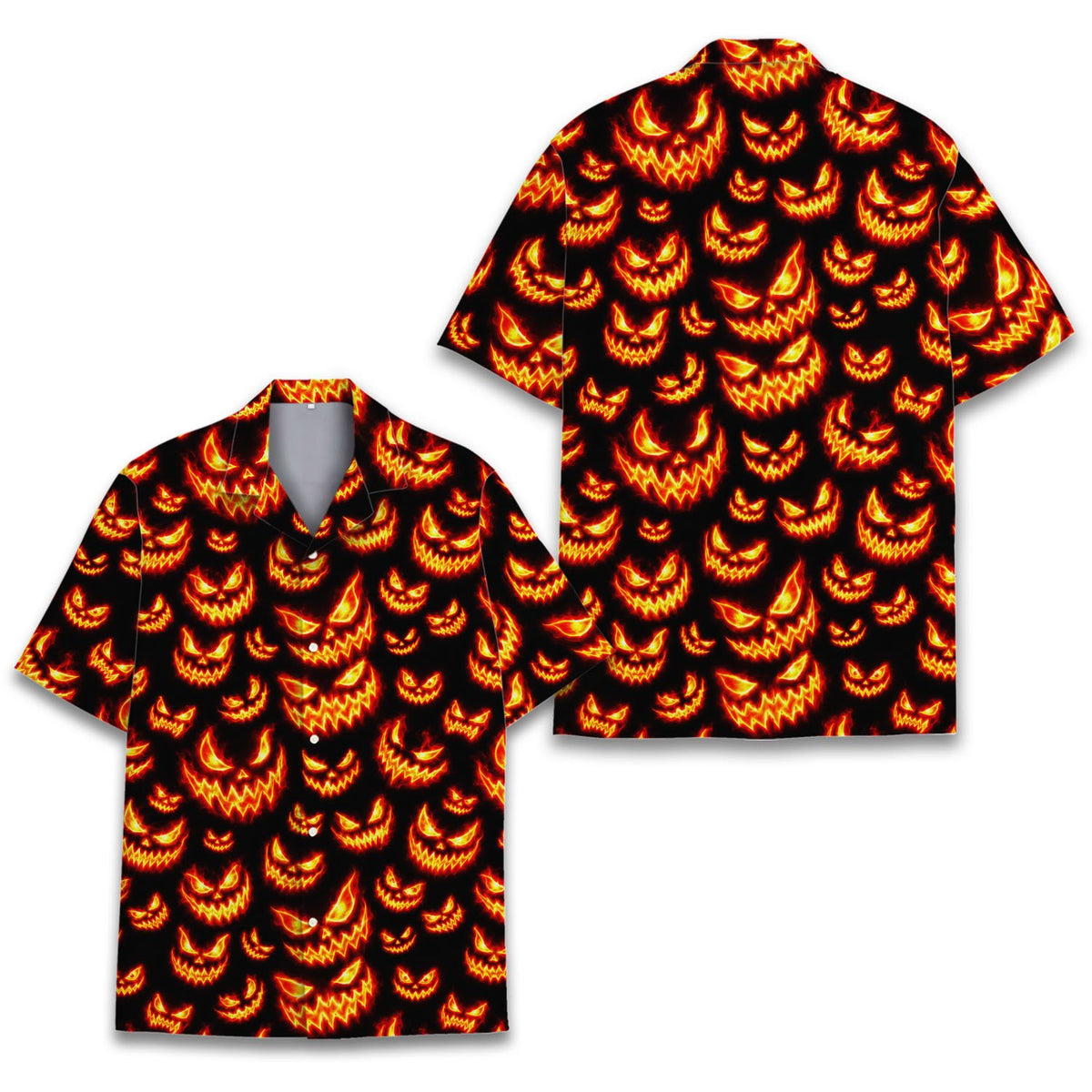 Black and orange matching family hawaiian shirt, front view
