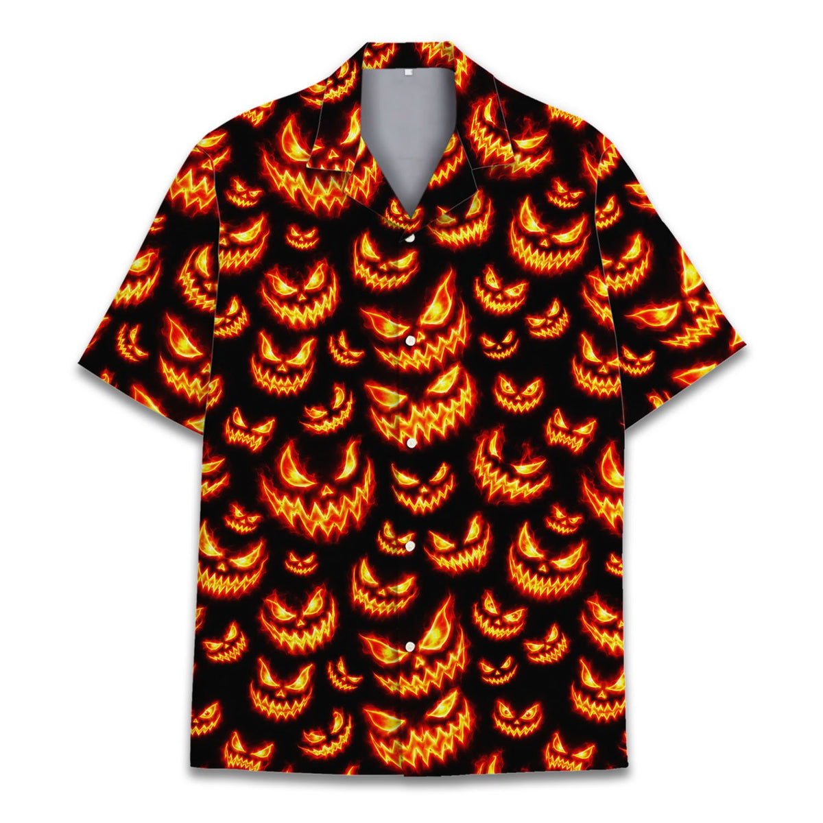 Festive halloween jack-o'-lanterns hawaiian shirt, front view