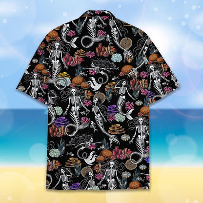 Halloween mermaid skeleton hawaiian shirt, back view