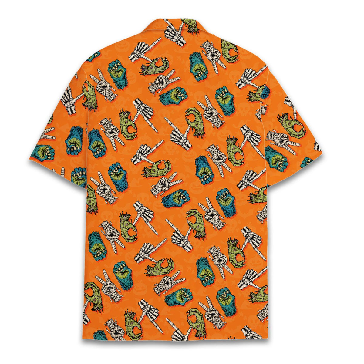 Back view of the Halloween monster hands Hawaiian shirt