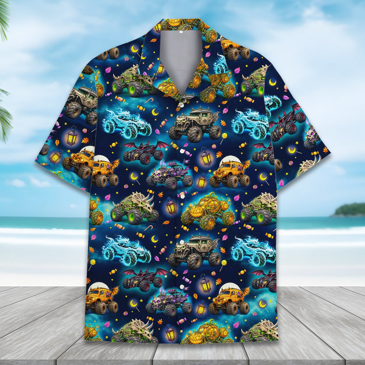 Another front angle of the matching family hawaiian shirt