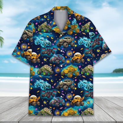 Another front angle of the matching family hawaiian shirt