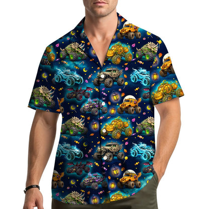 Family wearing the matching family hawaiian shirts outdoors