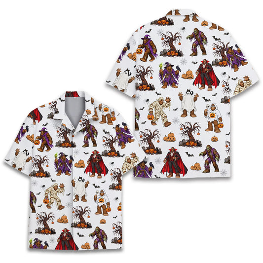 Halloween monsters hawaiian shirt matching family front view