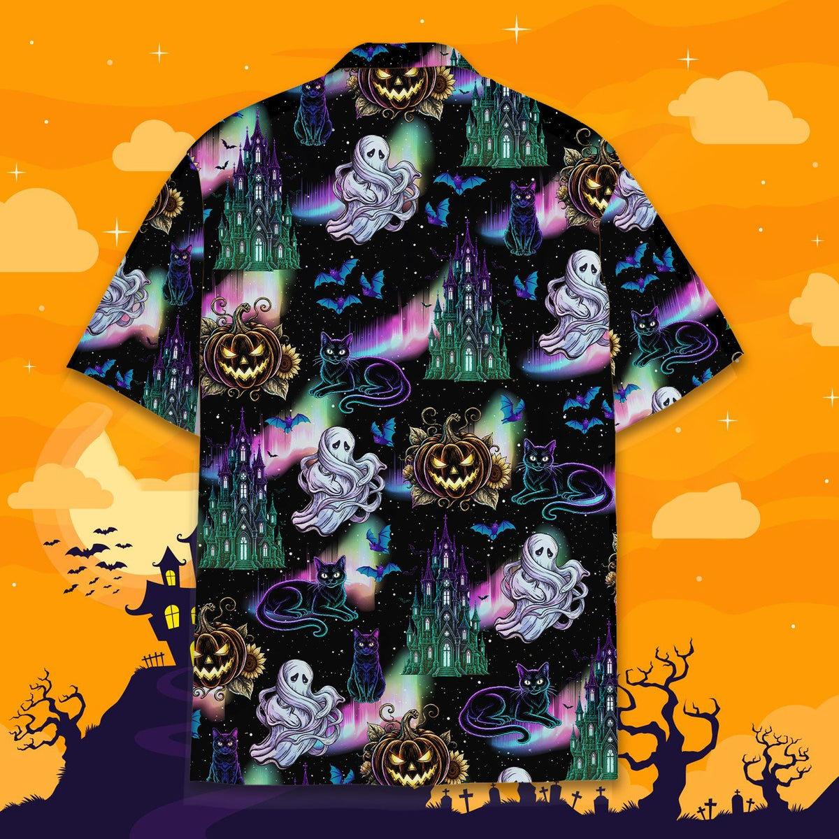 Back view of the matching family Hawaiian shirt, alternate angle