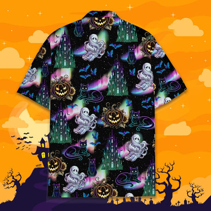 Back view of the matching family Hawaiian shirt, alternate angle