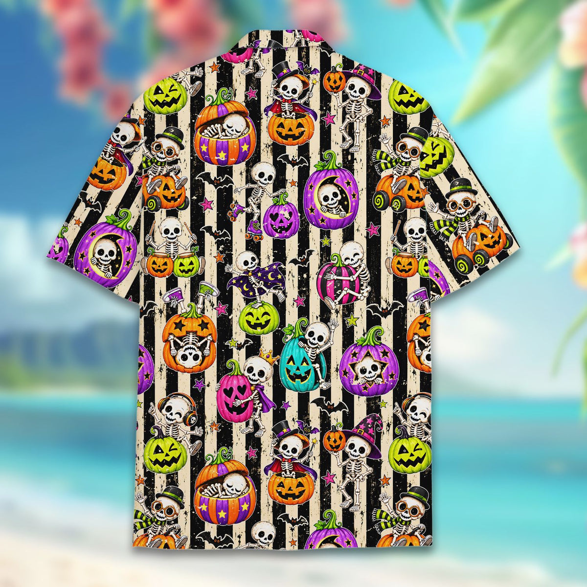 Back view of the family hawaiian shirts with bats and stars