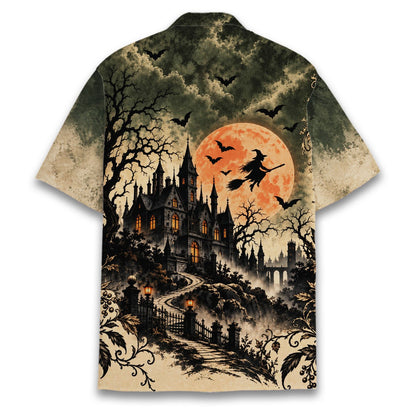 Back view showcasing the large glowing moon and gothic castle graphic