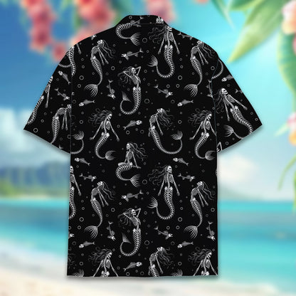 Alternate back view of the black and white matching family hawaiian shirt