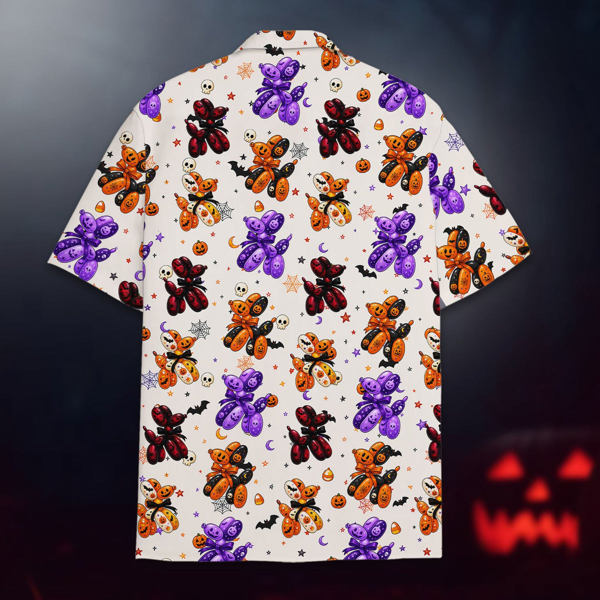 Halloween hawaiian shirt featuring balloon animals, back view alternate 2