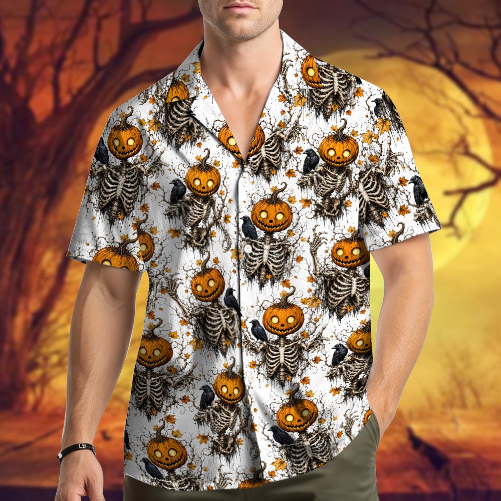 Close up back view of the halloween hawaiian shirt