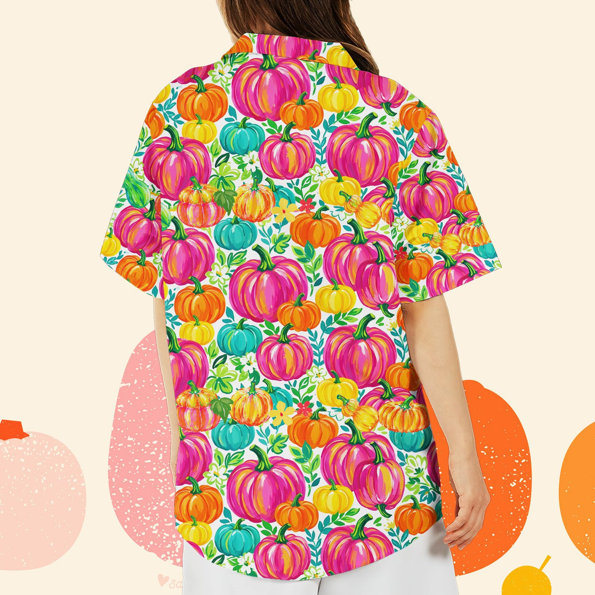 Back view showing floral and pumpkin pattern details